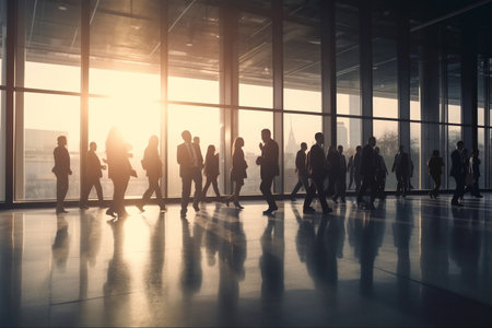 People walking in office center. Generative AI illustrationの素材