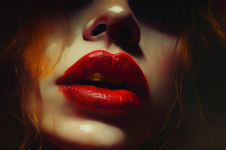 Beautiful woman's open red lips. Generative AI illustrationの素材