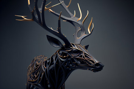 Deer made of carbon or metal. Generative AI illustrationの素材