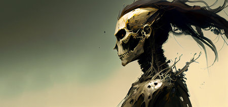 Scary skeleton in anime style. Generative AI illustrationの素材
