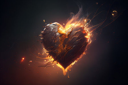 St.Valentine's Day burning heart with fire. Generative AI illustrationの素材