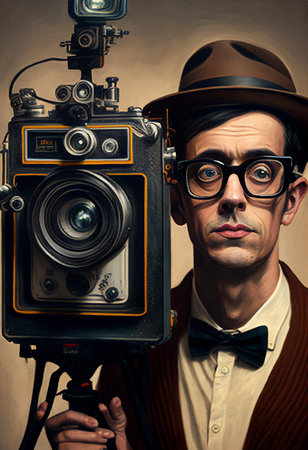 Photographer with retro painting. Oil painting. Generative AI illustrationの素材