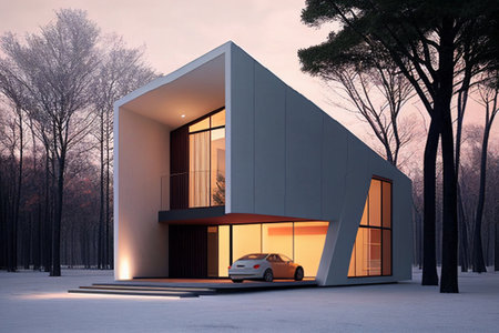 Modern house in japan hi-tech style. Generative AI illustrationの素材