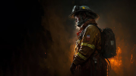 Firefighter oil painting. Generative AI illustrationの素材