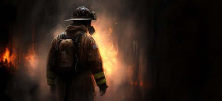 Firefighter oil painting. Generative AI illustrationの素材