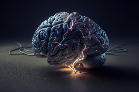 Brain being controlled by wires. Generative AI illustrationの素材