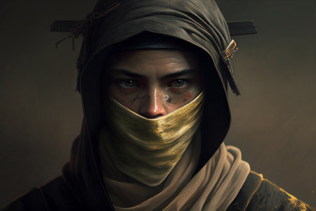 Ninja portrait in mask. Generative AI illustrationの素材