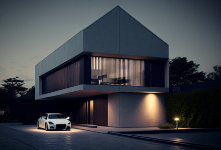 Modern house in japan hi-tech style. Generative AI illustrationの素材