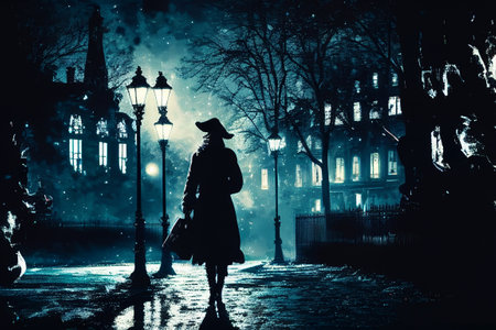 Woman walking alone in Paris on a rainy night. Generative AI illustrationの素材