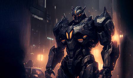 Giant robot transformer ready to fight. Generative AI illustrationの素材