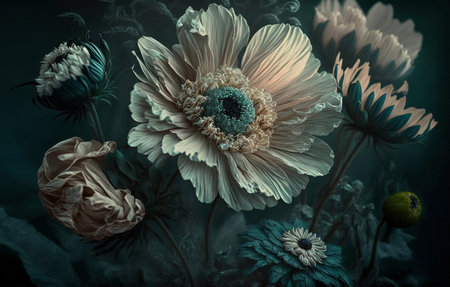 wild flowers floral pattern in a vintage. Generative AI illustrationの素材