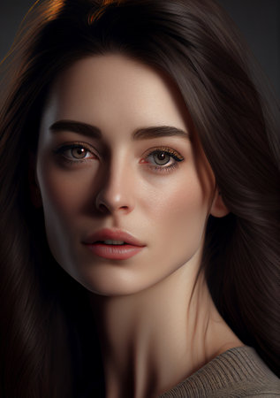 Perfect looking brunette woman portrait. Generative AI illustrationの素材