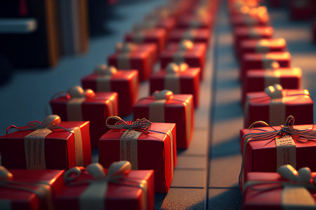 Red christmas or new year presents. Generative AI illustrationの素材