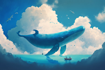 Blue whale magic image. Generative AI illustrationの素材