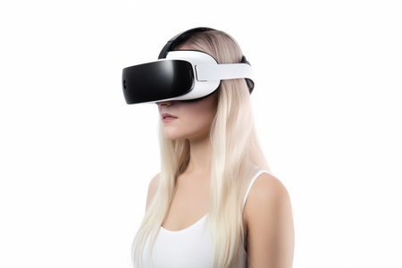 Woman wearing vr glasses.の素材