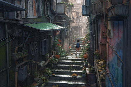 Futuristic asian town. Generative AI illustrationの素材