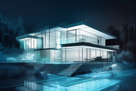 Modern house architecture. Generative AI illustrationの素材