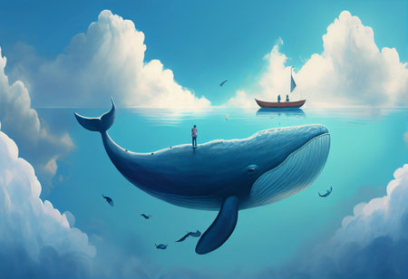 Blue whale magic image. Generative AI illustrationの素材