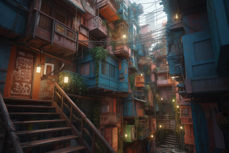 Futuristic asian town. Generative AI illustrationの素材