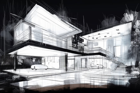 Private house sketch blueprint or plan. Generative AI illustrationの素材