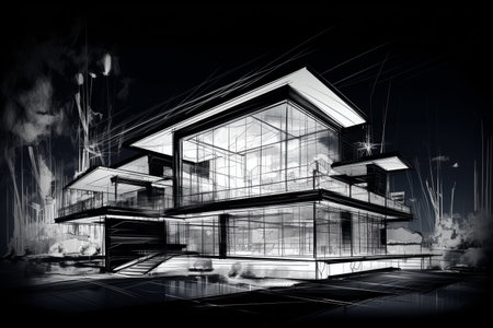Private house sketch blueprint or plan. Generative AI illustrationの素材