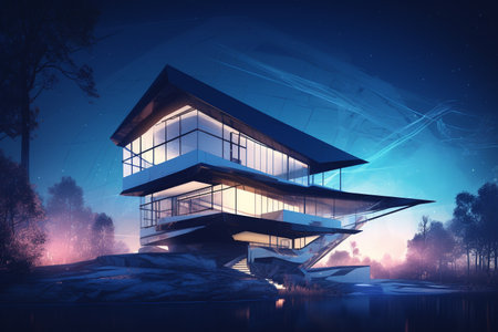 Modern house architecture. Generative AI illustrationの素材