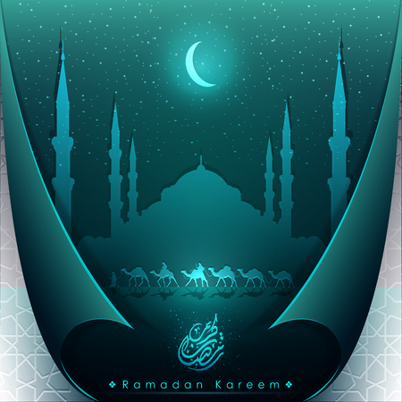 Ramadan Kareem greeting background islamic crescent and star with folding paper - Translation of text : Ramadan Kareem - May Generosity Bless you during the holy month - Vectorのイラスト素材