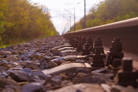 Railway track stretching off into horizonの写真素材