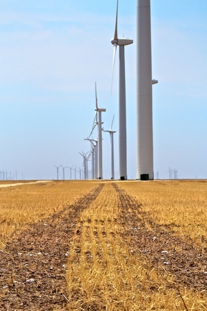 Road in the field taking to windmillsの写真素材