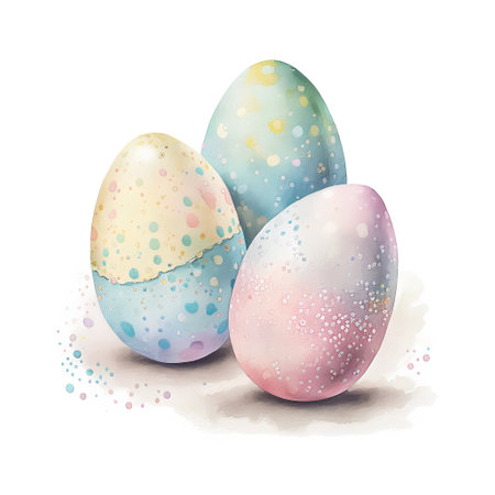 Easter eggs painted in pastel colors. Watercolor illustration.の素材