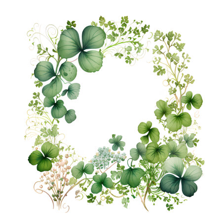 Watercolor frame with clover, leaves and herbs. Vector illustration.の素材