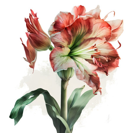 Amaryllis flowers isolated on white background. Watercolor illustration.の素材