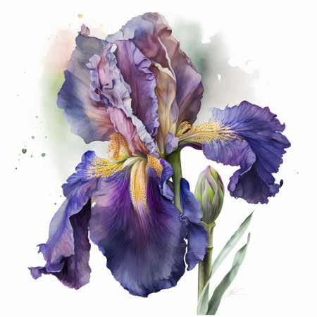 Watercolor iris flower on white background. Hand drawn illustration.の素材