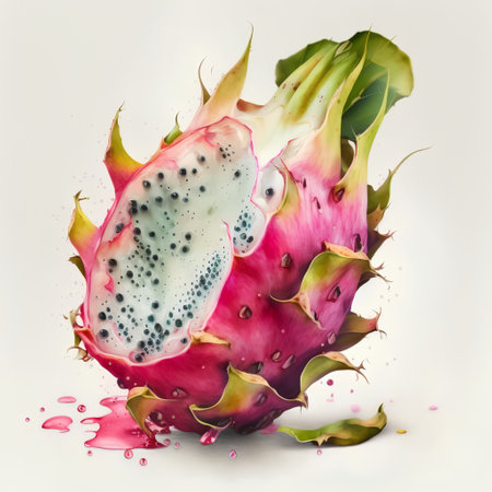 dragon fruit on a white background with drops of juice. 3d illustrationの素材