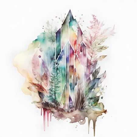 Watercolor illustration of a skyscraper in the middle of the forestの素材