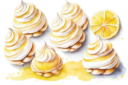 Lemon ice cream. Watercolor hand drawn illustration on white backgroundの素材