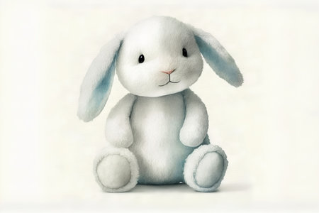 Cute plush toy rabbit isolated on white background. Hand-drawn illustration.の素材