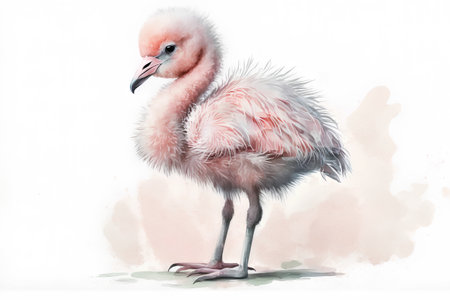Pink flamingo isolated on white background. Watercolor painting. Hand drawn illustration.の素材