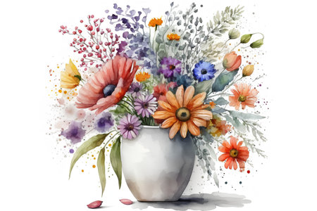 Beautiful vector image with nice watercolor bouquet of summer flowersの素材