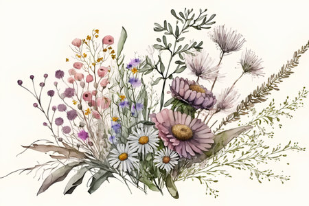 Watercolor bouquet of wildflowers. Hand drawn illustration.の素材