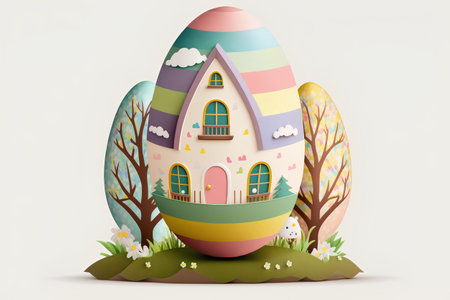 Easter egg in the garden. 3d illustration. Vector.の素材