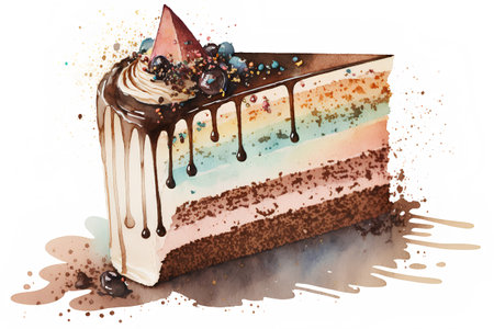 Watercolor illustration of a slice of cake on a white background.の素材