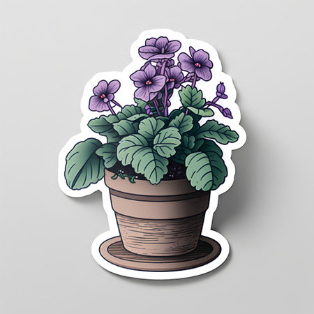 Illustration of a violets in a pot. Vector illustration.の素材