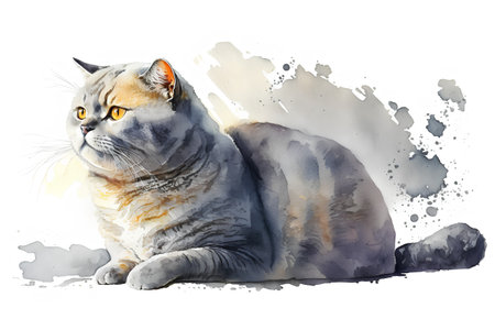 Beautiful gray cat on a white background. Watercolor illustration.の素材