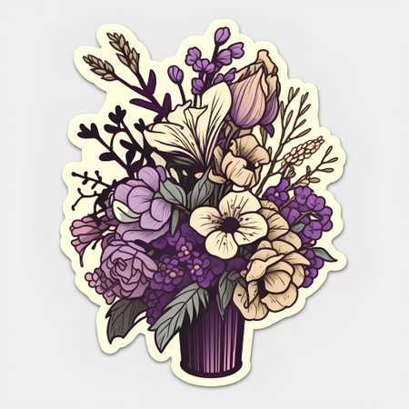 Hand drawn bouquet of flowers in vase. Vector illustration.の素材