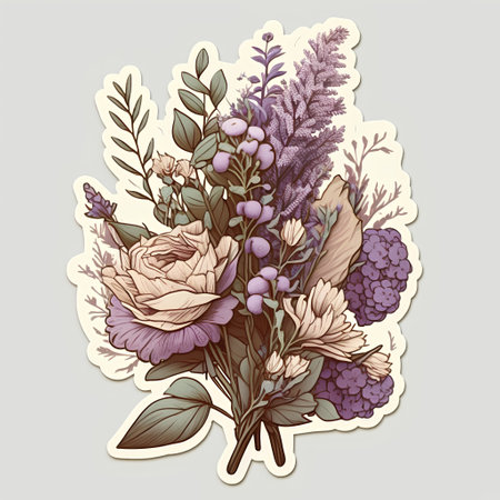 Hand drawn bouquet of wildflowers and herbs. Vector illustration.の素材