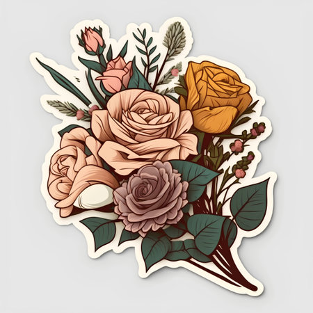 Floral card with hand drawn roses and leaves. Vector illustration.の素材