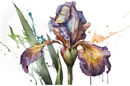 Watercolor iris flowers on white background. Hand painted illustration.の素材