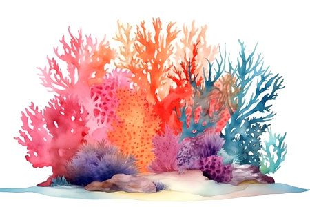 Colorful corals on a white background, watercolor illustration.の素材