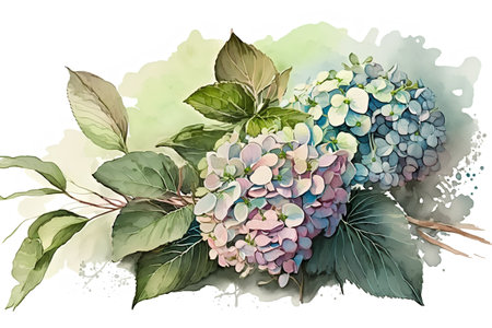 Hand drawn watercolor hydrangea bouquet. Vector illustration.の素材